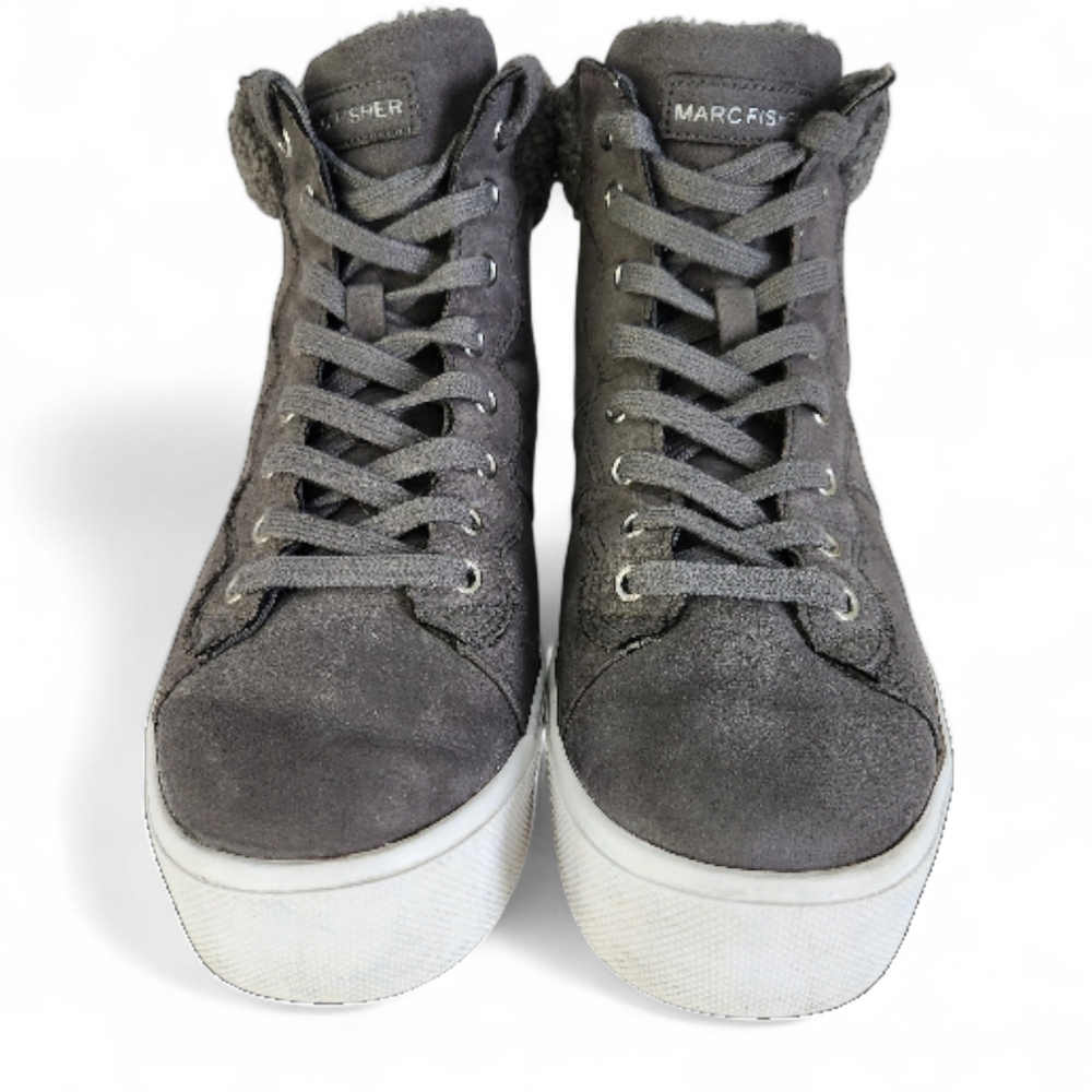 MARC FISHER Grey Suede High Top Sneakers Shearling Lined Dapyr 9m - Picture 5 of 12